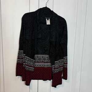Tribal Black & red Textured Knit print duster cardigan - Small-med